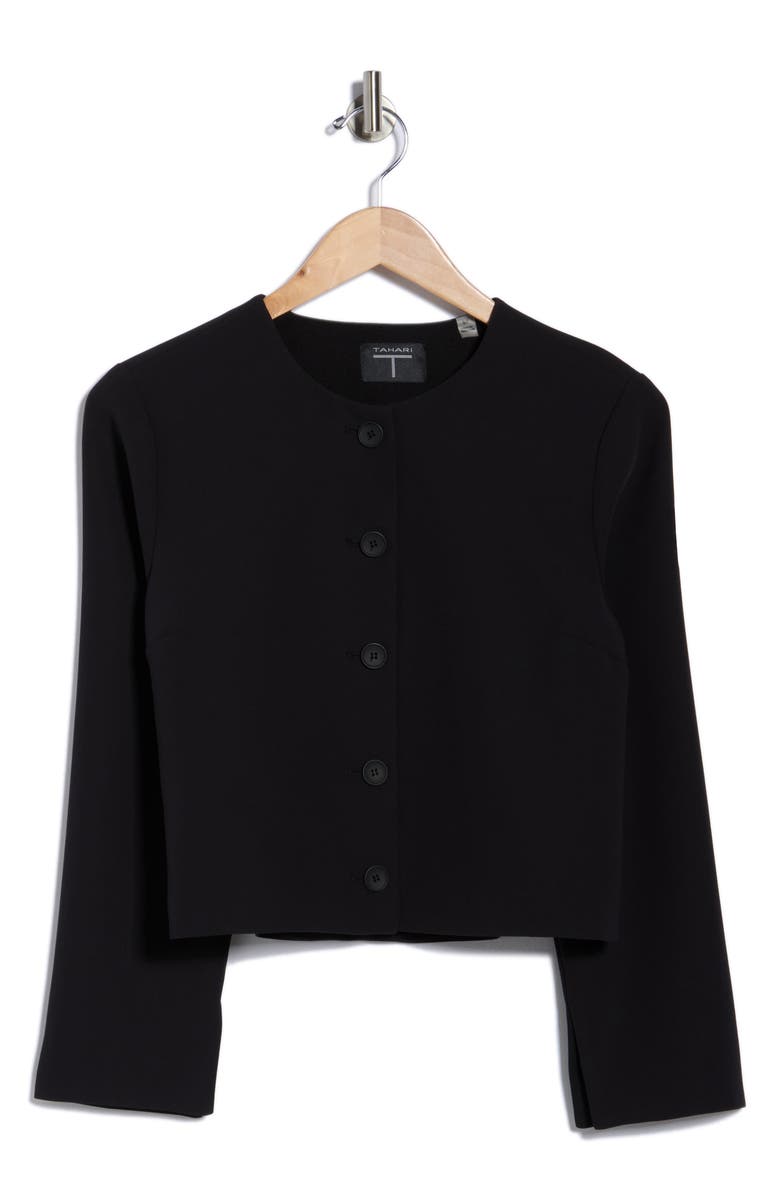 T Tahari Bracelet Sleeve Crop Blazer, Alternate, color, Black