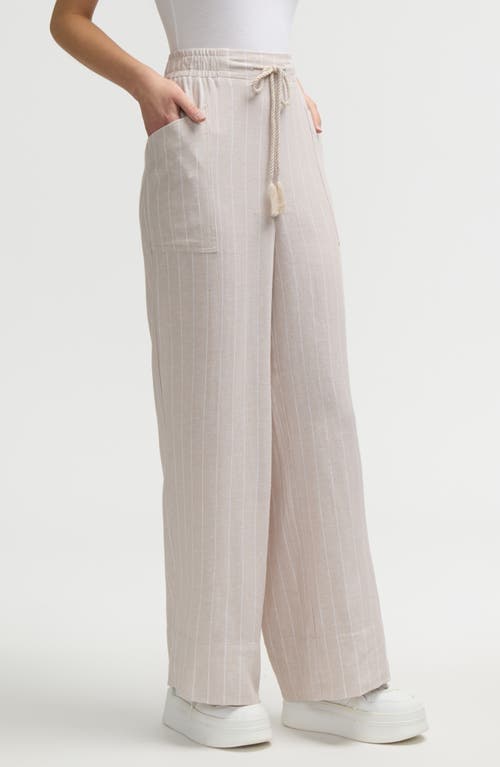 Nvlt Wide Leg Pants In Natural White Pinstripe