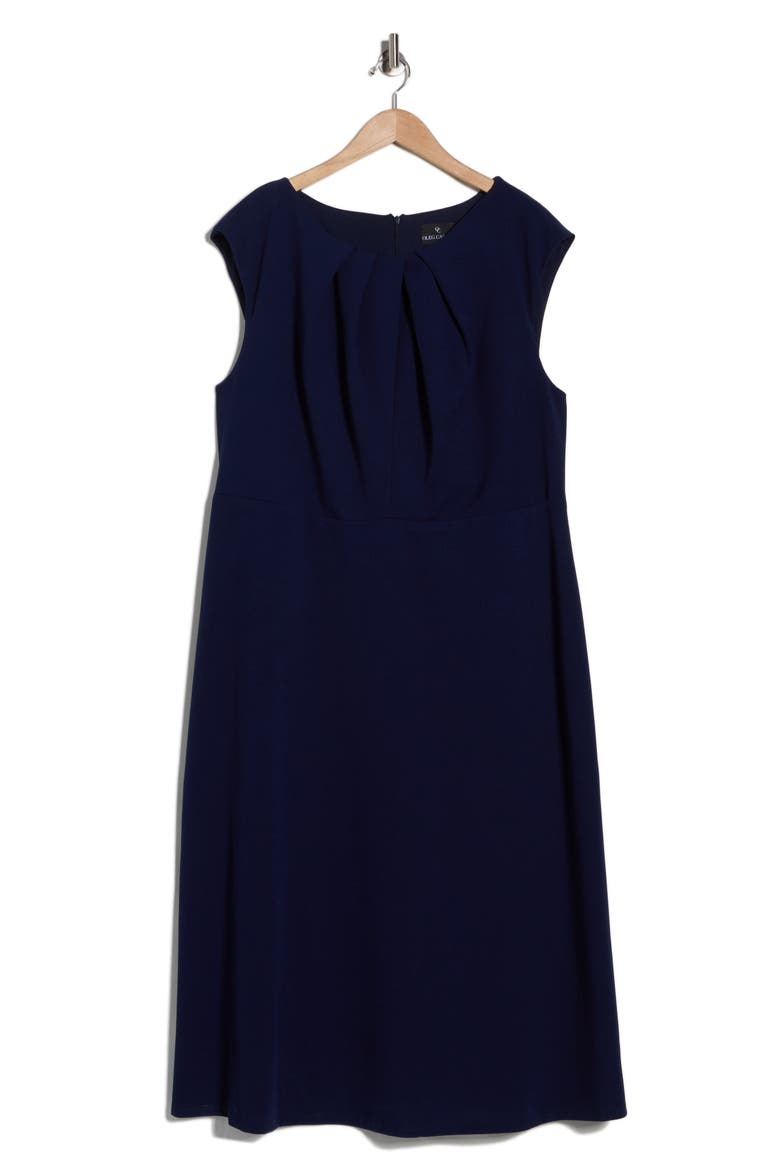 Pleated Neck Scuba Knit Midi Cocktail Dress, Alternate, color, NAVY