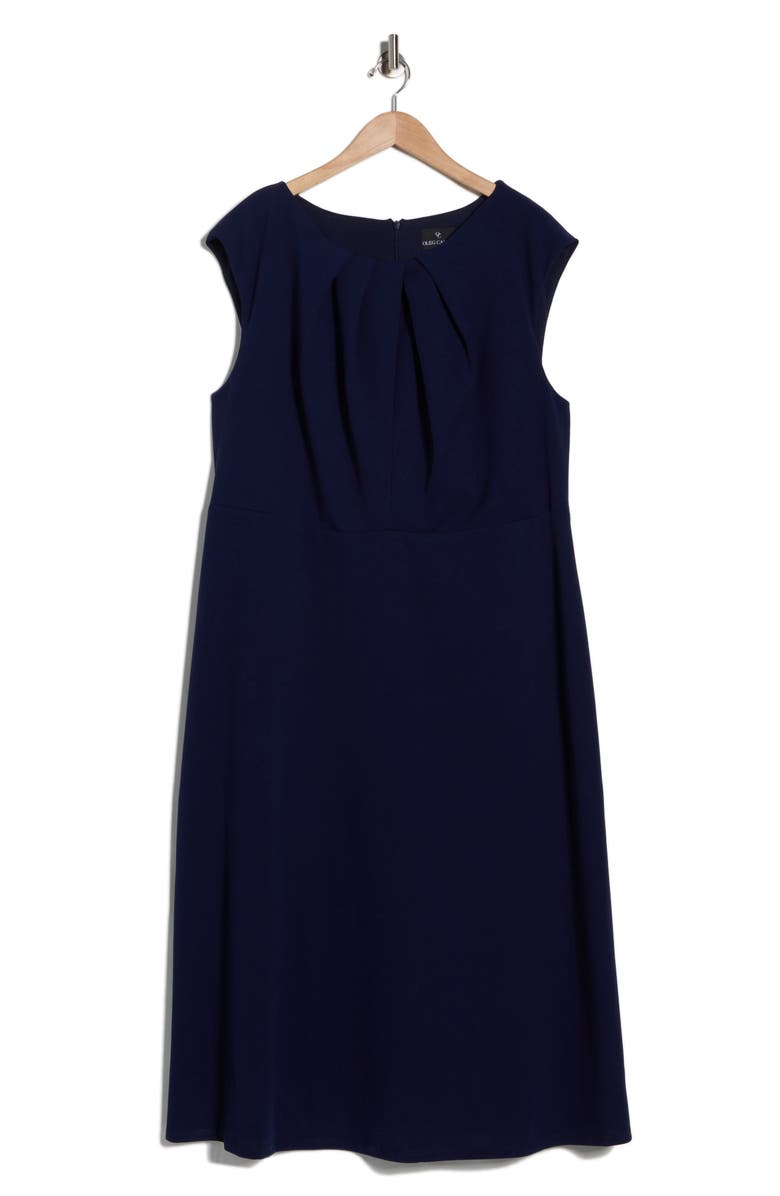 Oleg Cassini Pleated Neck Scuba Knit Midi Cocktail Dress, Alternate, color, Navy