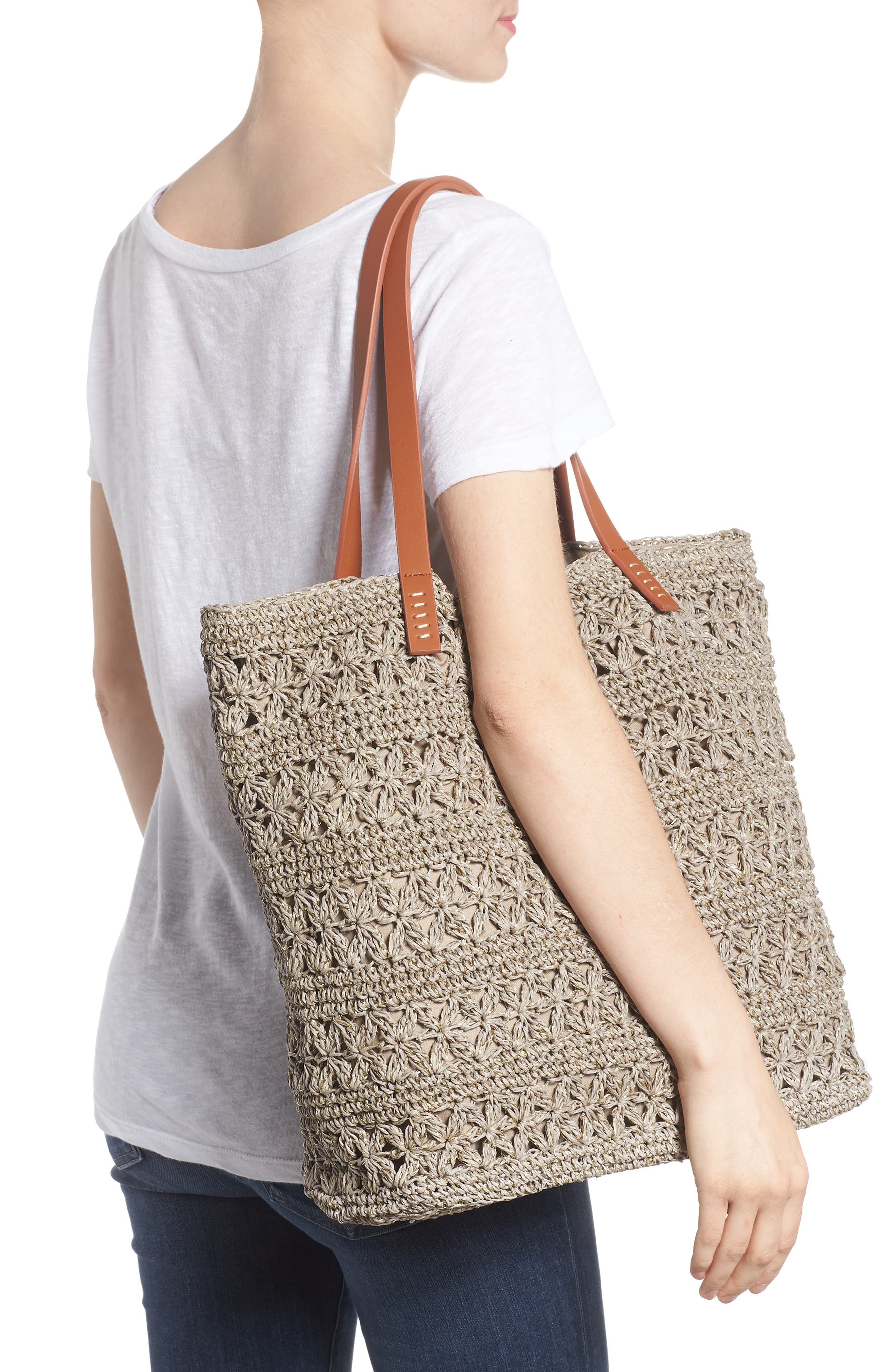 Nordstrom Packable Raffia Crochet Tote, Alternate, color, 