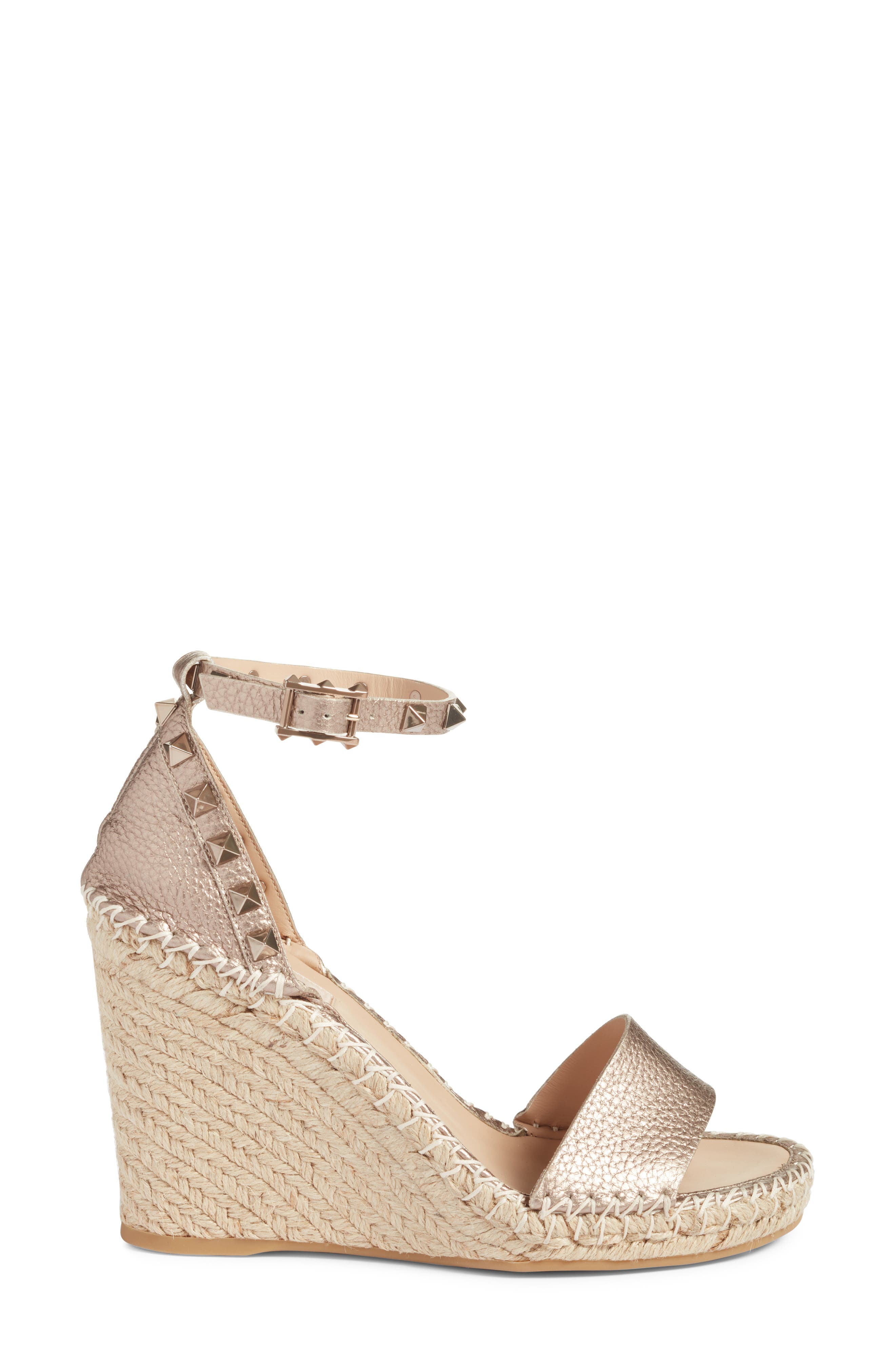 Rockstud Espadrille Sandal, Alternate, color, SKIN METALLIC LEATHER