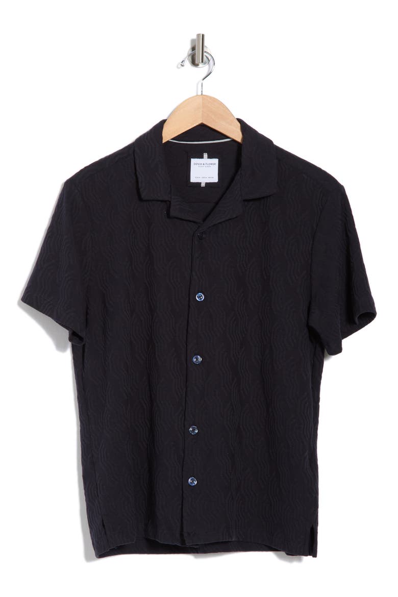 Textured Short Sleeve Knit Button-Up Shirt, Alternate, color, NAVY