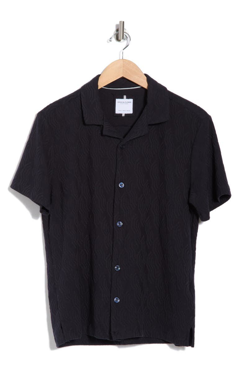 DENIM AND FLOWER Textured Short Sleeve Knit Button-Up Shirt, Alternate, color,