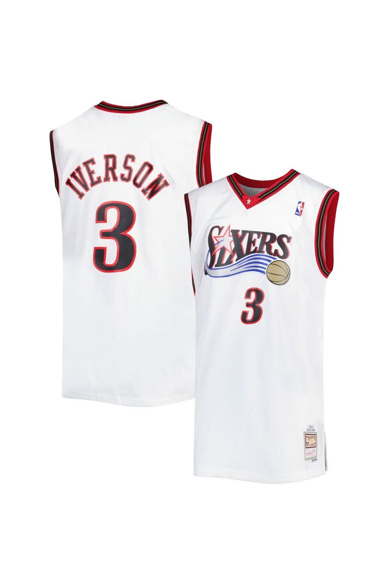 Men's Mitchell & Ness Allen Iverson White Philadelphia 76ers Big & Tall Hardwood Classics 1996/97 Swingman Jersey, Main, color, White