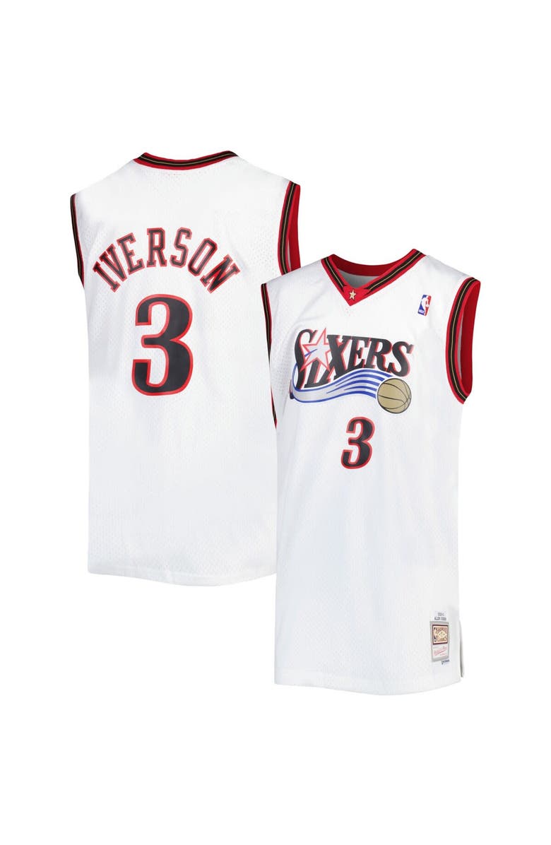 Mitchell & Ness Men's Mitchell & Ness Allen Iverson White Philadelphia 76ers Big & Tall Hardwood Classics 1996/97 Swingman Jersey, Main, color, 