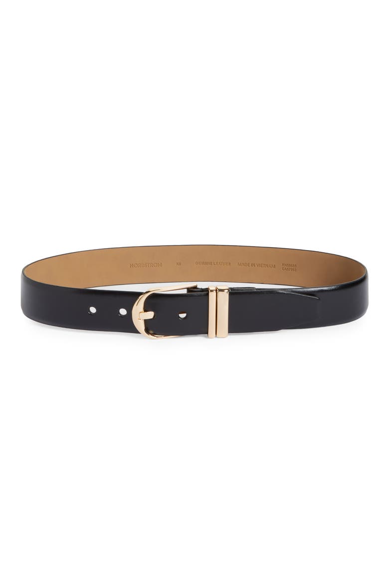 Leather Belt, Main, color, BLACK- GOLD