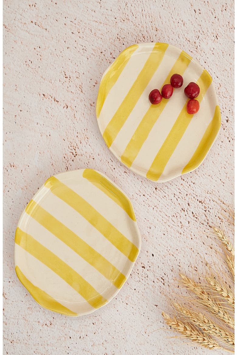 Stripe Stoneware Ceramic Plate, Alternate, color, YELLOW