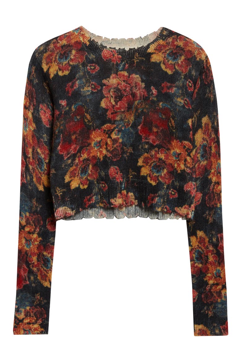 Floral Cashmere Crop Sweater, Alternate, color, RED FLORAL MULTI