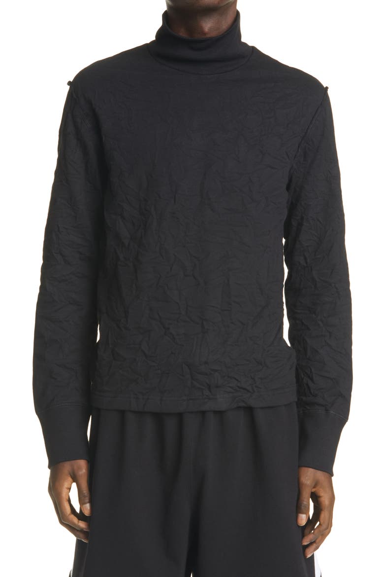 Mock Neck Wrinkled Fleece Top, Main, color, BLACK