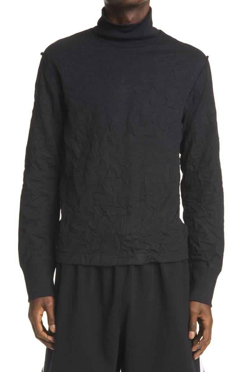 Balenciaga Mock Neck Wrinkled Fleece Top, Main, color,