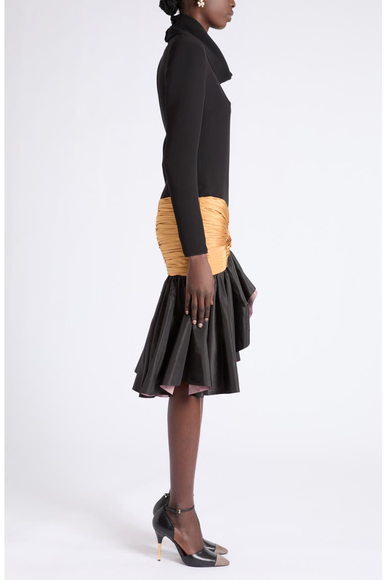 Draped Cowl Neck Taffeta Dress, Alternate, color, BLACK/ GOLD