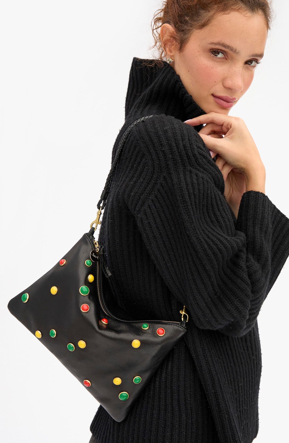 Flat Leather Clutch, Alternate, color, BLACK