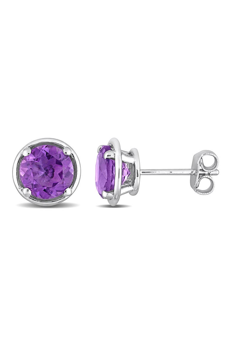 Sterling Silver Bezel Round Amethyst Stud Earrings, Main, color, PURPLE