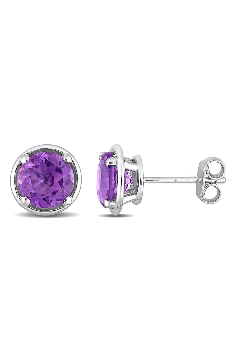 DELMAR Sterling Silver Bezel Round Amethyst Stud Earrings, Main, color, 