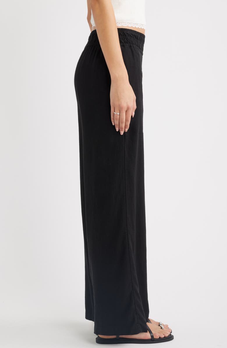 Treasure & Bond Linen Blend Smocked Waist Wide Leg Pants, Alternate, color, Black