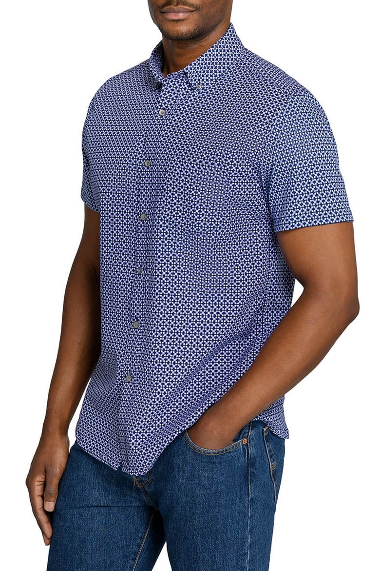 Geometric Short Sleeve Button-Down Shirt, Alternate, color, NAVY