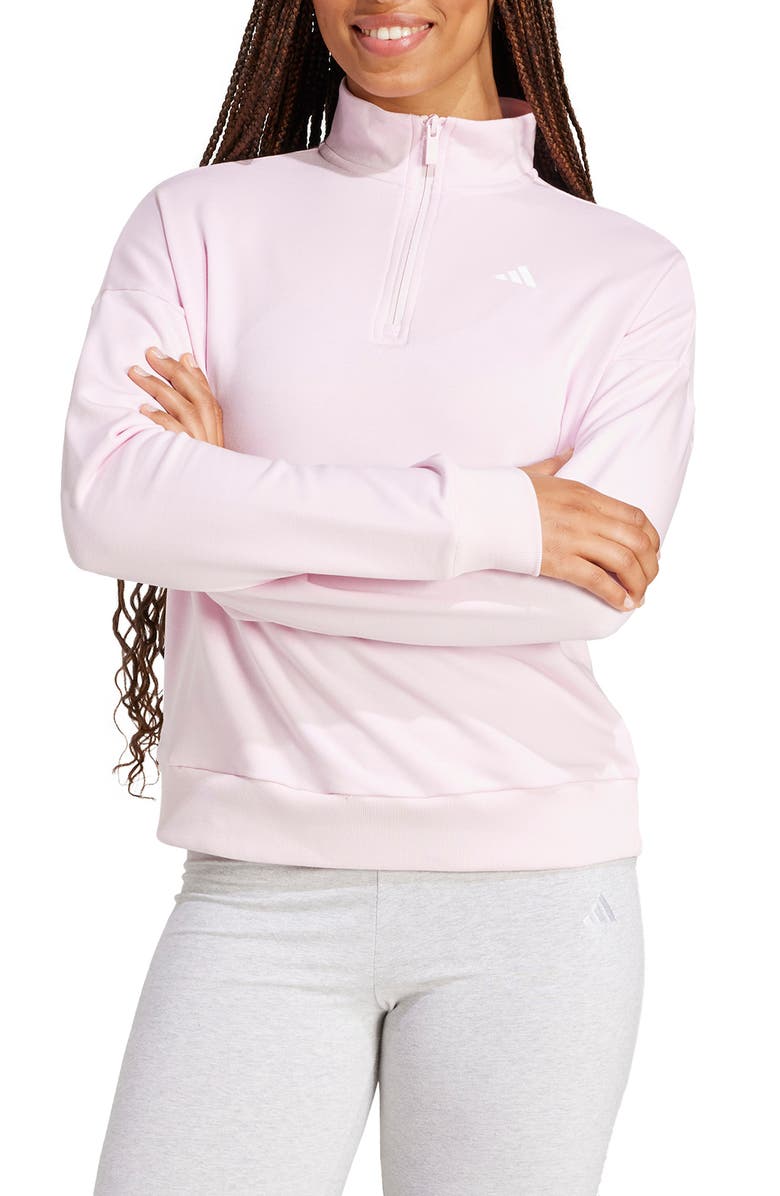 adidas French Terry Quarter Zip Pullover, Main, color, Clear Pink/ White