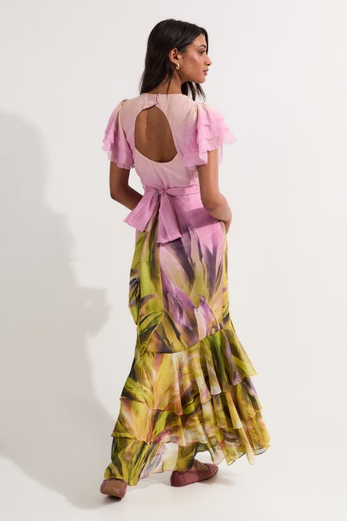 Karen Millen Button Through Ruffle Sleeve Maxi Dress In Multi