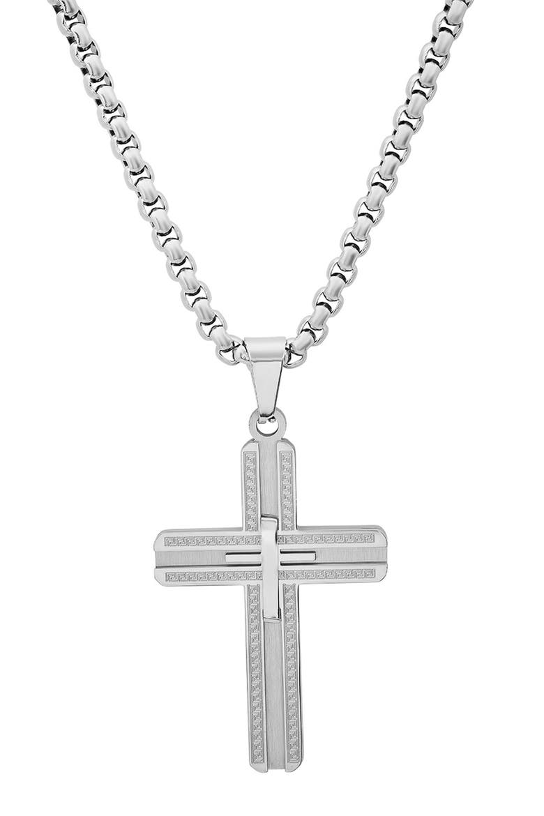Men's Stainless Steel Cross Pendant Necklace, Main, color, SILVER