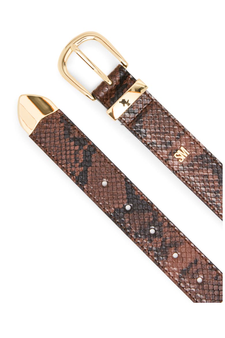 Snakeskin Print Faux Leather Belt, Alternate, color, CHOCOLATE
