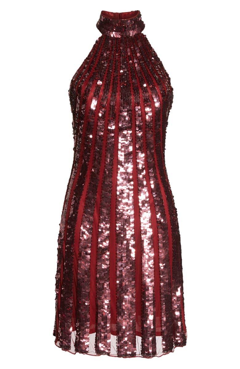 Mac Duggal Sequin Stripe Cocktail Dress, Alternate, color, Burgundy