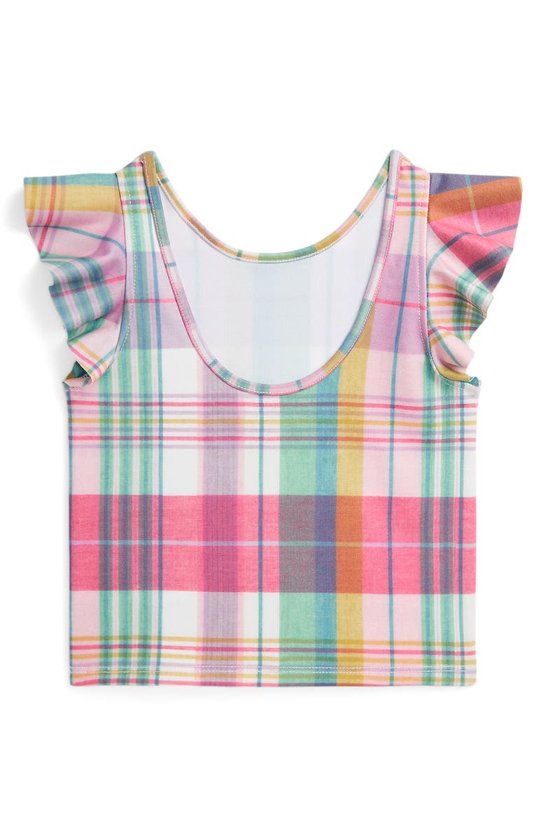 Ralph Lauren Kids' Elite Jersey Ruffle Tank, Alternate, color, Pastel Madras / Sweet Corn