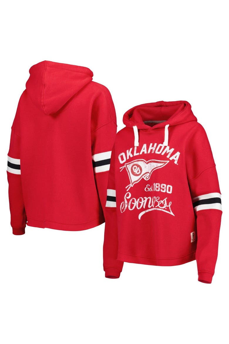 Women's Pressbox Crimson Oklahoma Sooners Super Pennant Pullover Hoodie, Main, color, Crimson