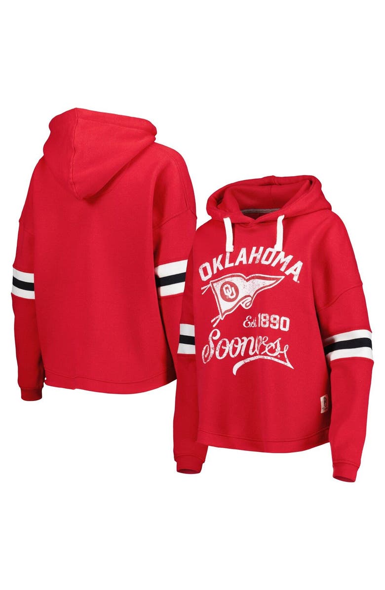 PRESSBOX Women's Pressbox Crimson Oklahoma Sooners Super Pennant Pullover Hoodie, Main, color, Crimson