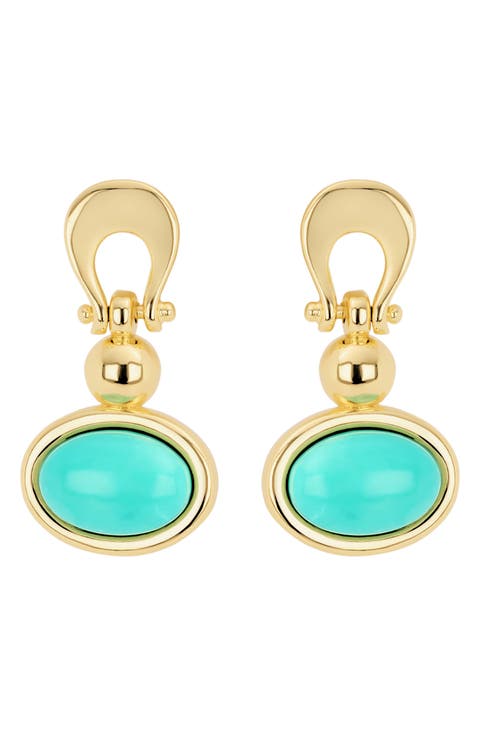 Oval Simulated Turquoise Drop Earrings