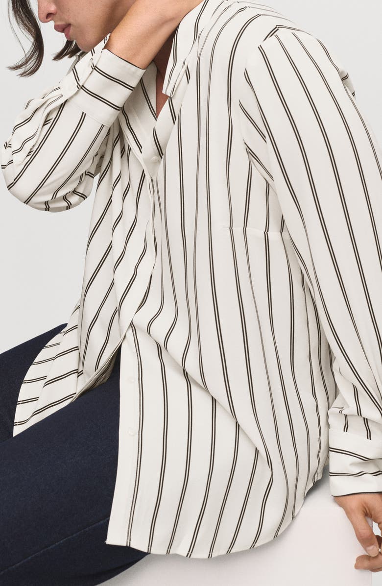 MANGO Print Button-Up Shirt, Alternate, color, Ecru