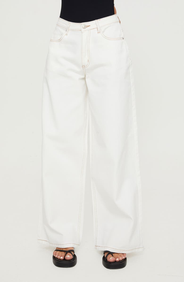 Princess Polly Naylor Mid Rise Wide Leg Jeans, Main, color, Cream
