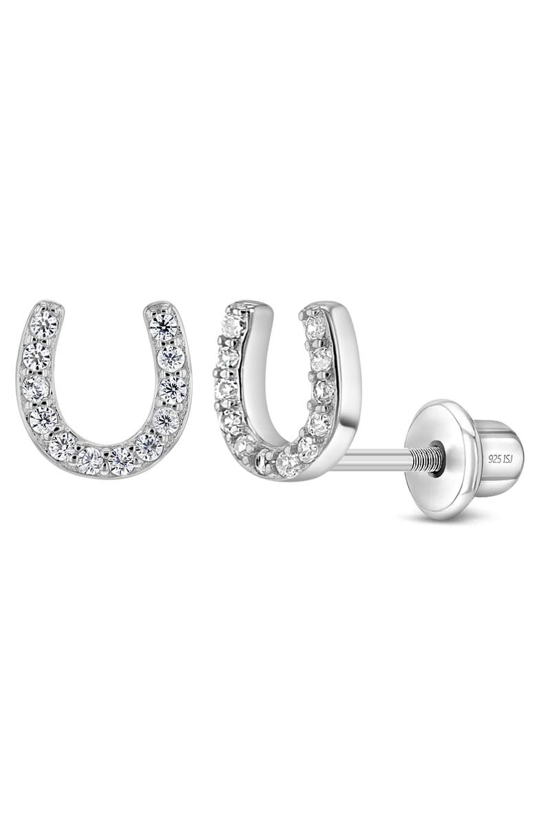 In Season Jewelry Jeweled Horseshoe Earrings, Main, color, Silver