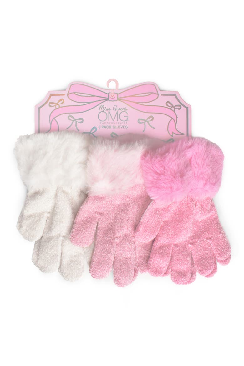 Kids' 3-Pack Faux Fur Cuff Gloves, Alternate, color, MULTI