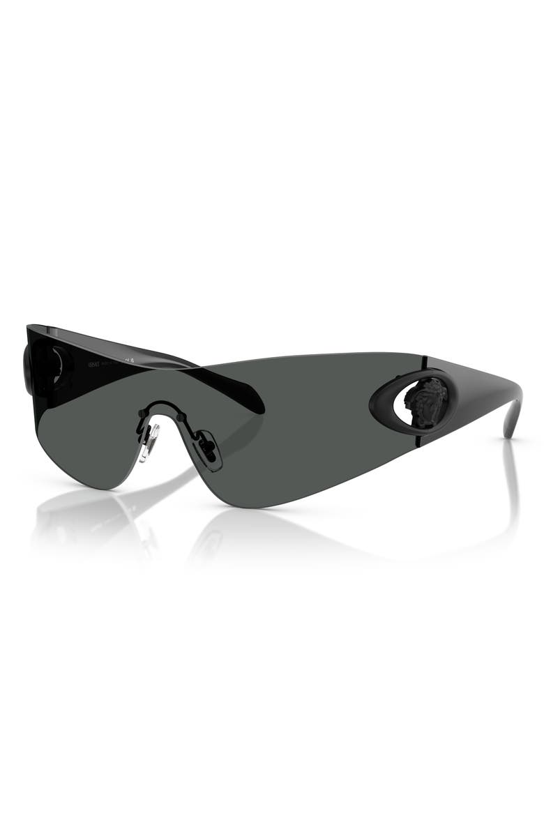 Versace Eclipse 142mm Rimless Wrap Shield Sunglasses, Alternate, color, Dark Grey