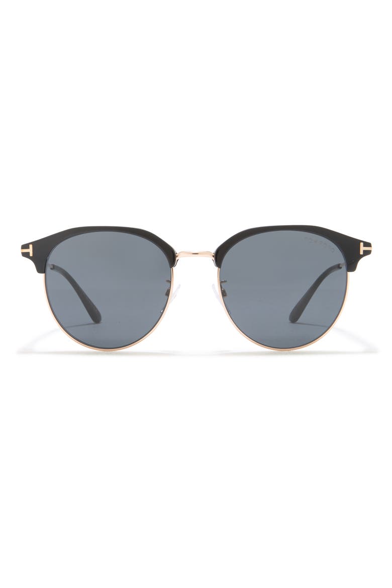 55mm Round Sunglasses, Main, color, SHINY BLACK / SMOKE