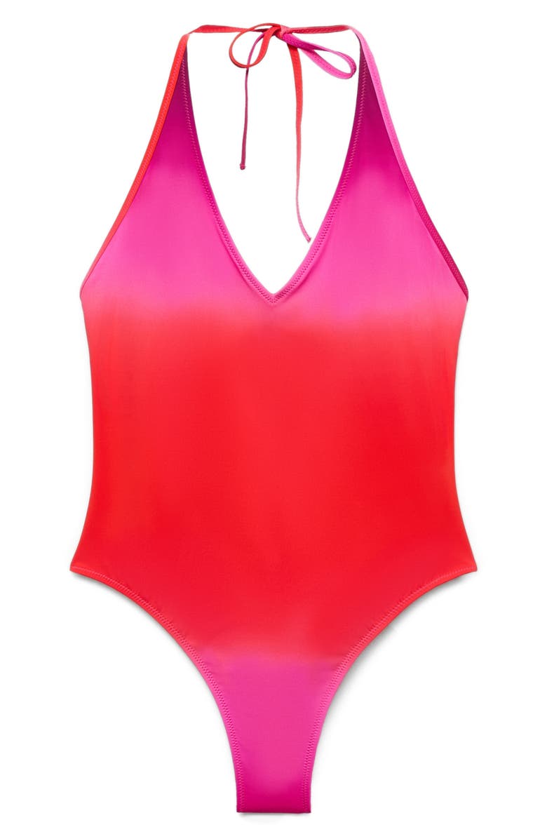 MANGO Halter Neck One-Piece Swimsuit, Alternate, color, Fuchsia
