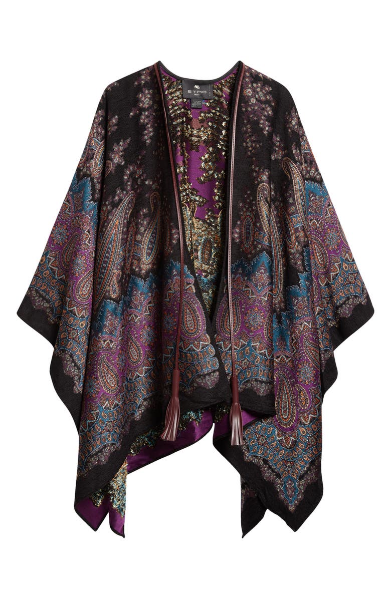 Etro Metallic Paisley Jacquard Cape, Alternate, color, X0886 Print On Blue Base