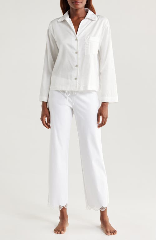 Natori Embroidered Trim Cotton Sateen Pajamas In White