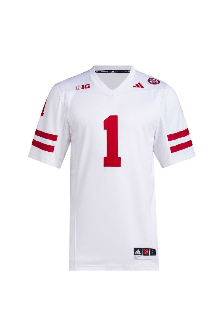Men's adidas #1 White Nebraska Huskers Premier Football Jersey, Alternate, color, White
