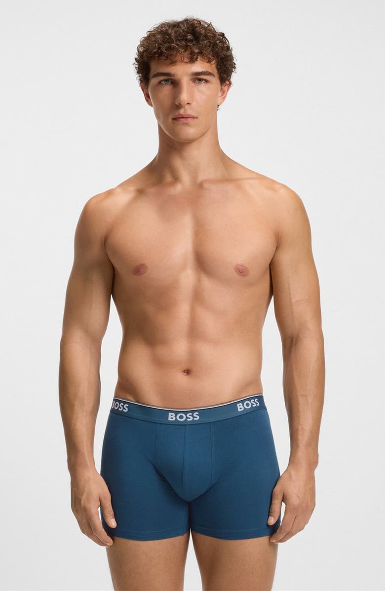 BOSS Assorted 3-Pack Power Stretch Cotton Boxer Briefs, Alternate, color, Blue Multi
