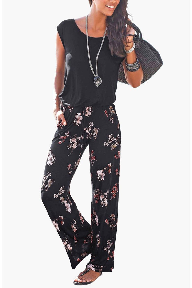Layered Look Jumpsuit, Main, color, Black Printed