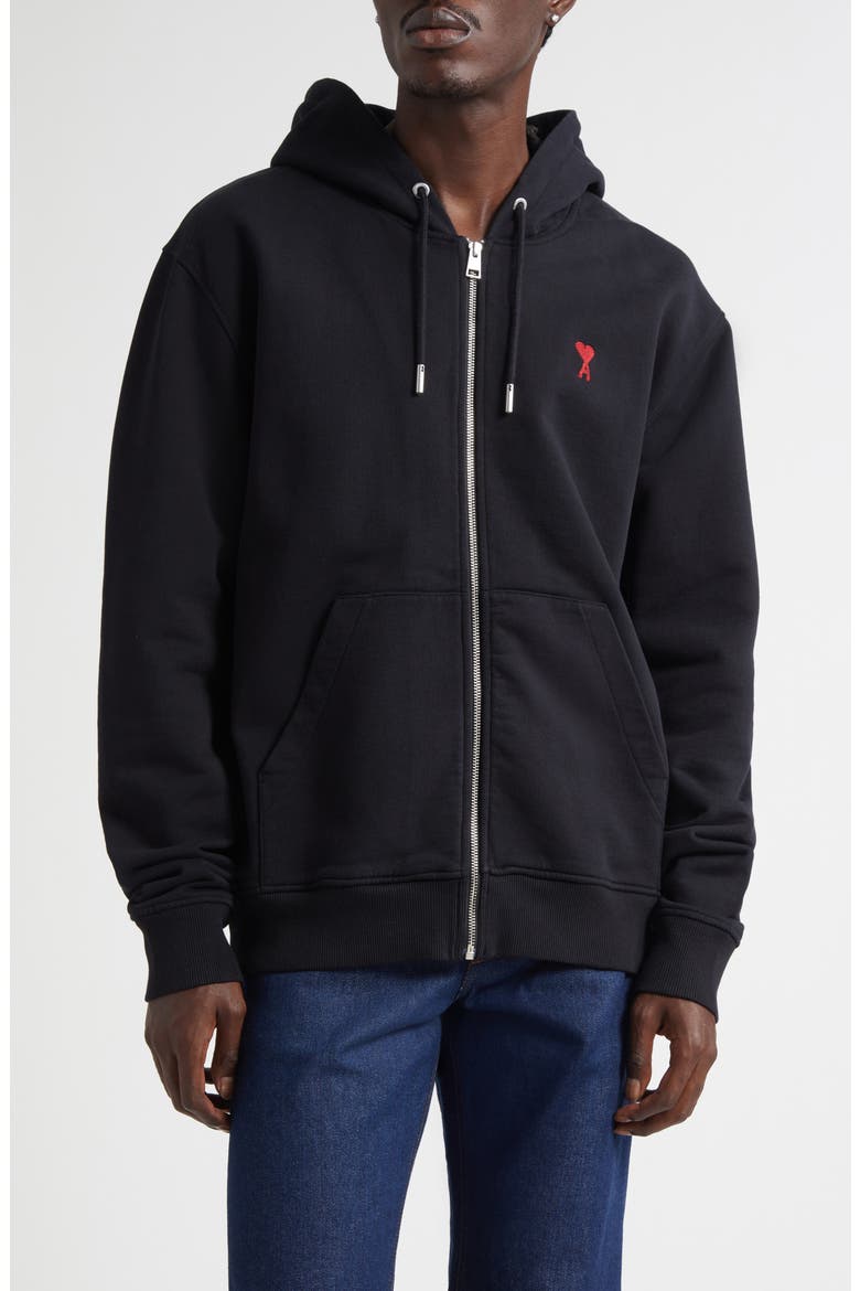Ami de Coeur Logo Embroidered Zip Hoodie, Main, color, 001 NOIR