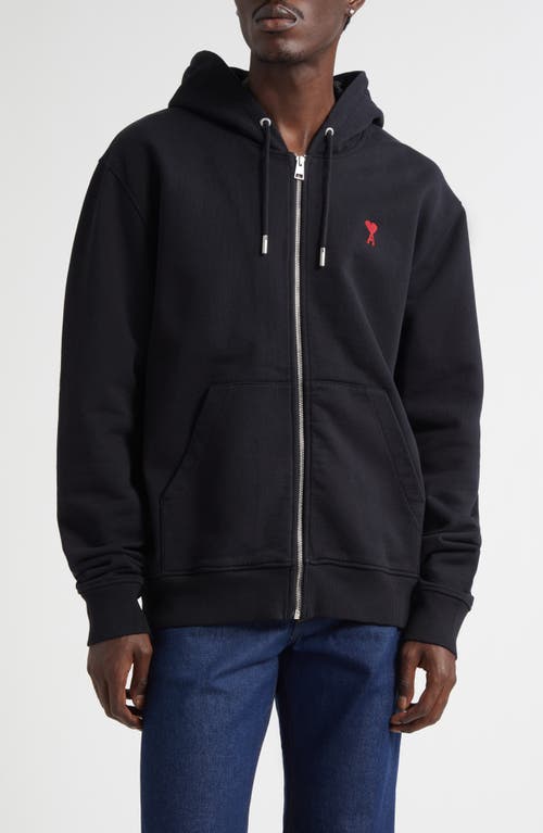 Ami Alexandre Mattiussi Zip-up Hoodie With Kangaroo Pocket And Drawstring Hood In Black