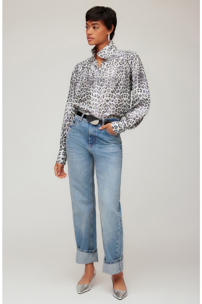 Chloe Metallic Leopard Print Button-Up Shirt, Alternate, color, LEOPARD