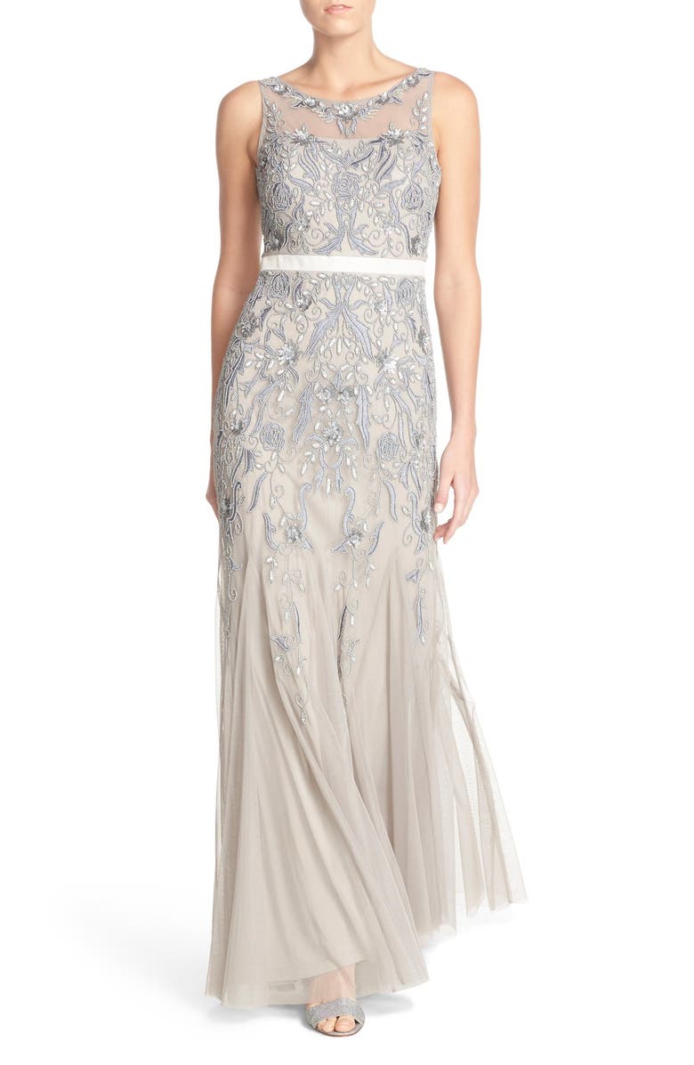 Adrianna Papell Embellished Mesh Gown, Main, color,