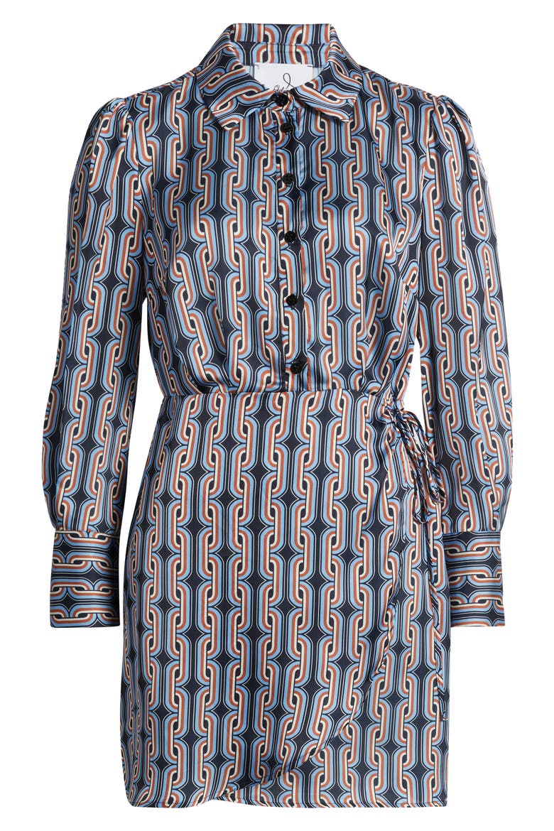 Retro Chain Long Sleeve Shirtdress, Alternate, color, BLUE MULTI