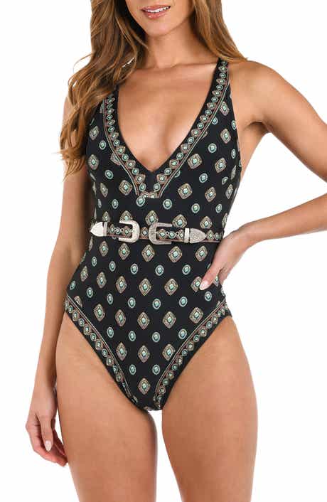 L'AGENCE Lisa Southwestern Belted One-Piece Swimsuit