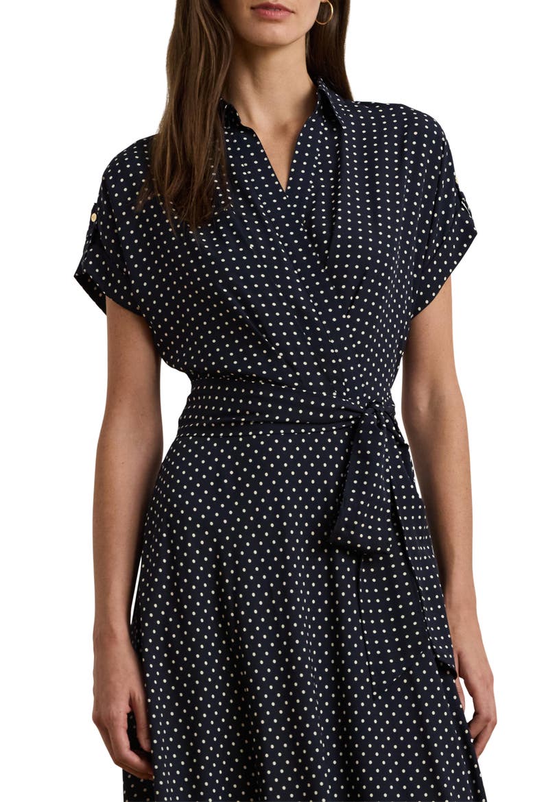 Polka Dot Crêpe de Chine Midi Dress, Alternate, color, NAVY/ CREAM