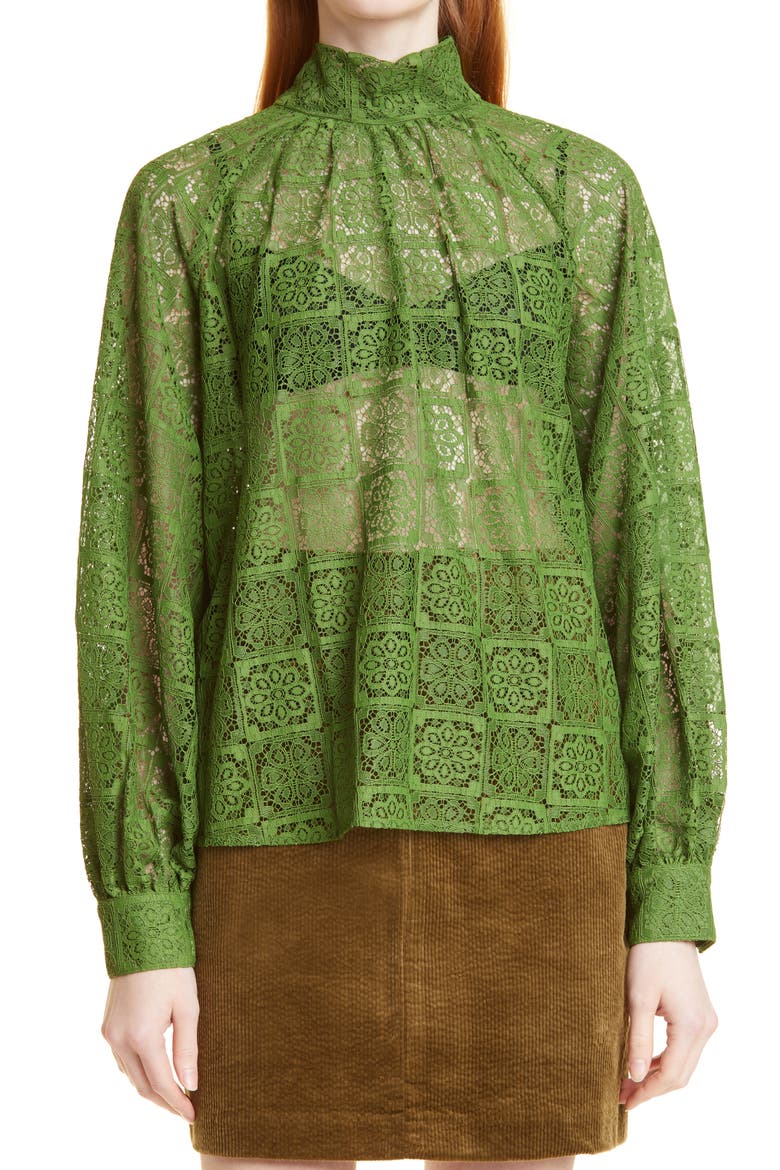 Fan Lace Blouse, Main, color, TWIST OF LIME